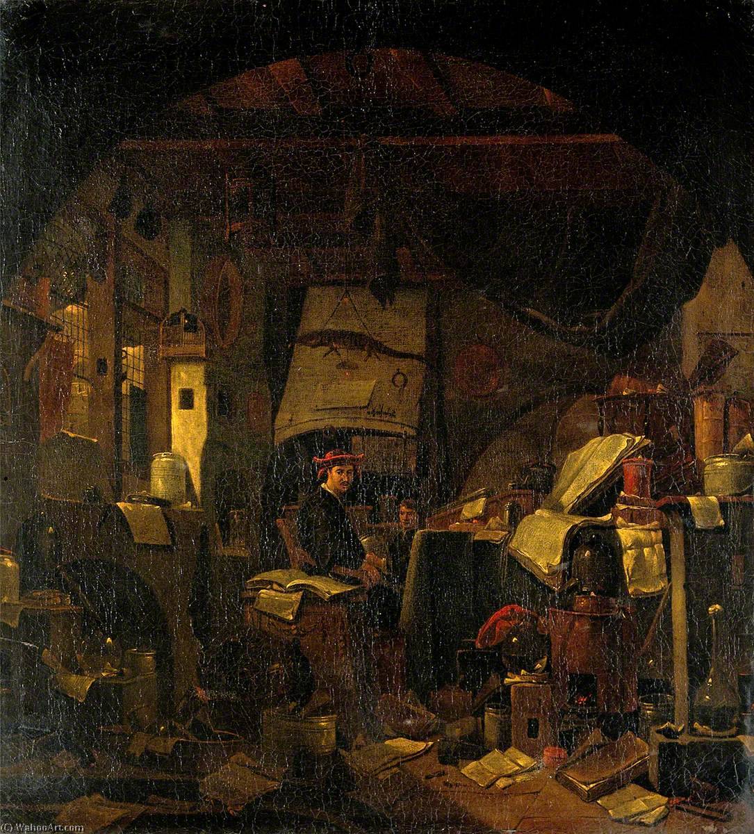 Interior With An Alchemist Seated At A Table, Looking Out Of The Picture — Thomas Wyck