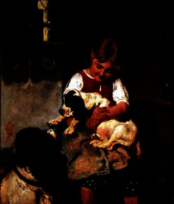 Young Girl With Puppy — Adolf Eberle