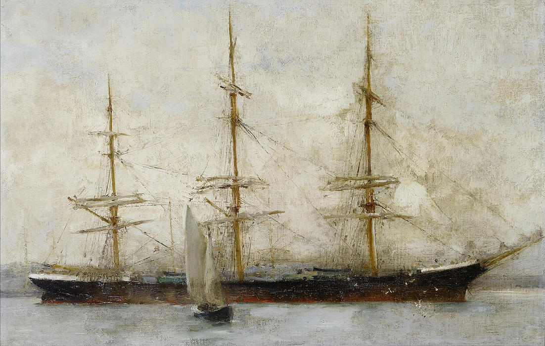 A Three-masted Ship At Anchor — Henry Scott Tuke