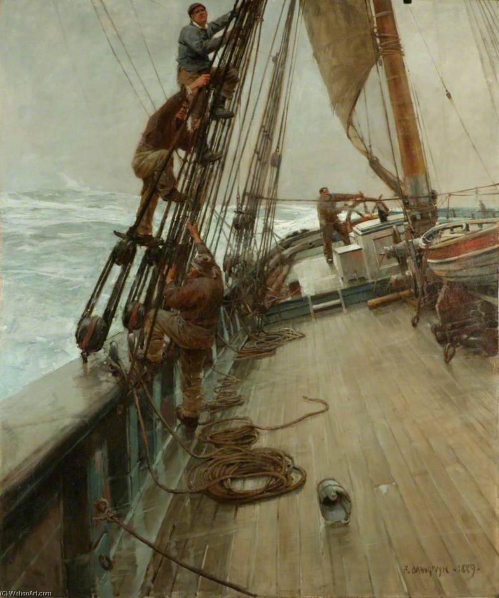 All Hands Shorten Sail — Frank Brangwyn