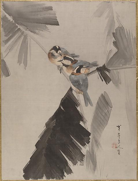 Three Birds On Branch — Watanabe Seitei
