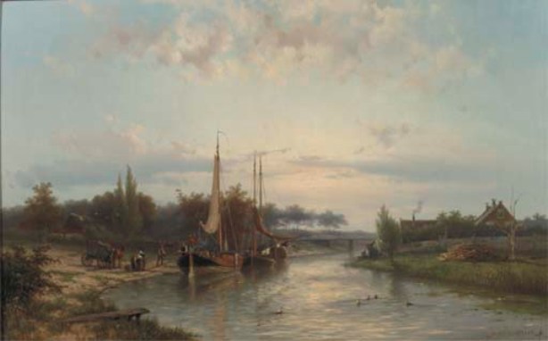 Unloading The Riverbarges In Summer — Johannes Hermann Barend Koekkoek