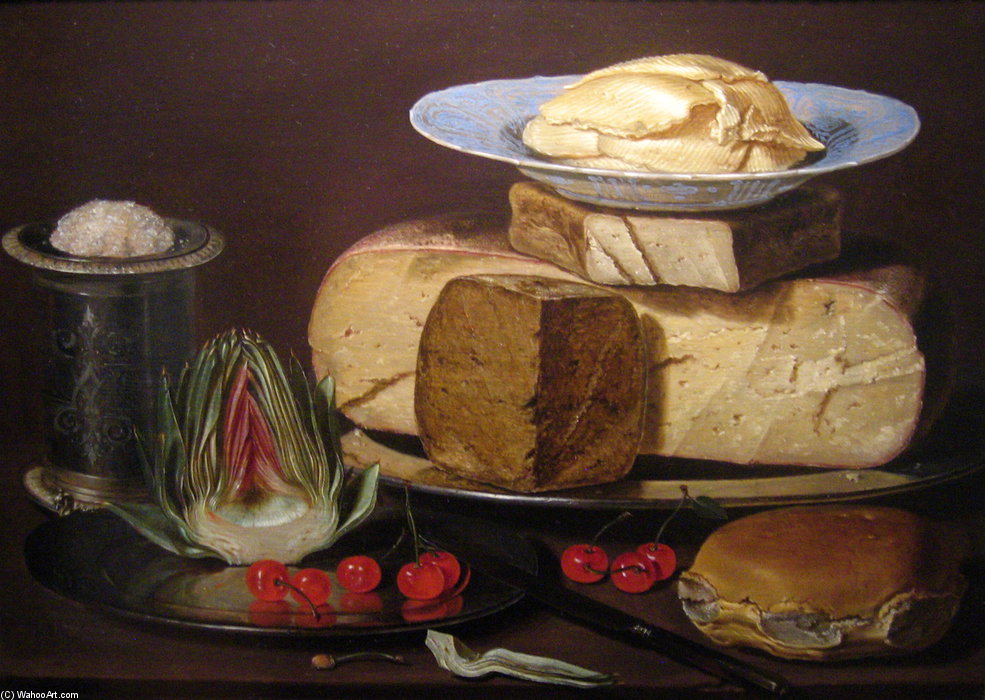 Still Life With Cheeses, Artichoke, And Cherries — Clara Peeters