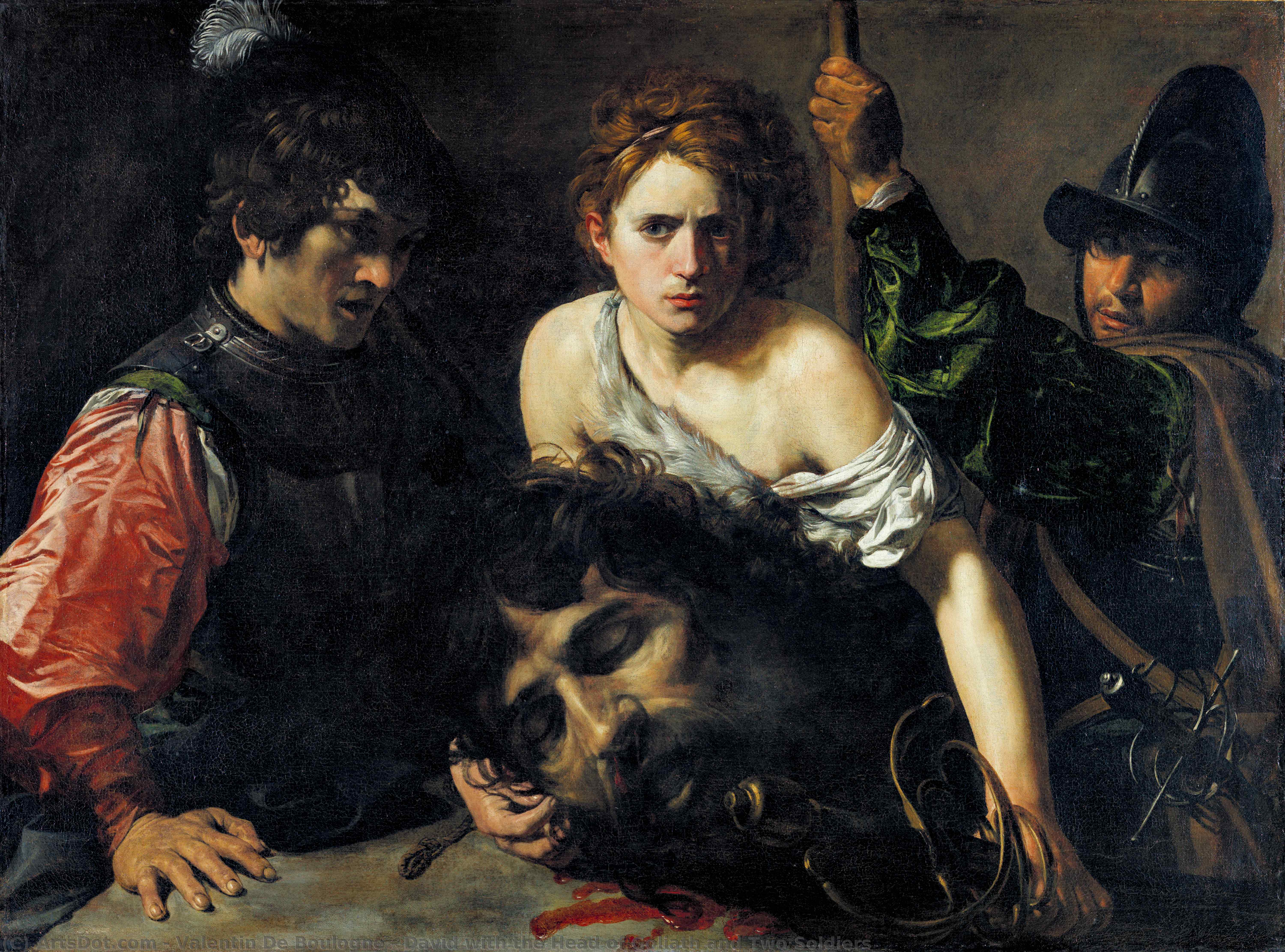 David With The Head Of Goliath And Two Soldiers — Valentin De Boulogne