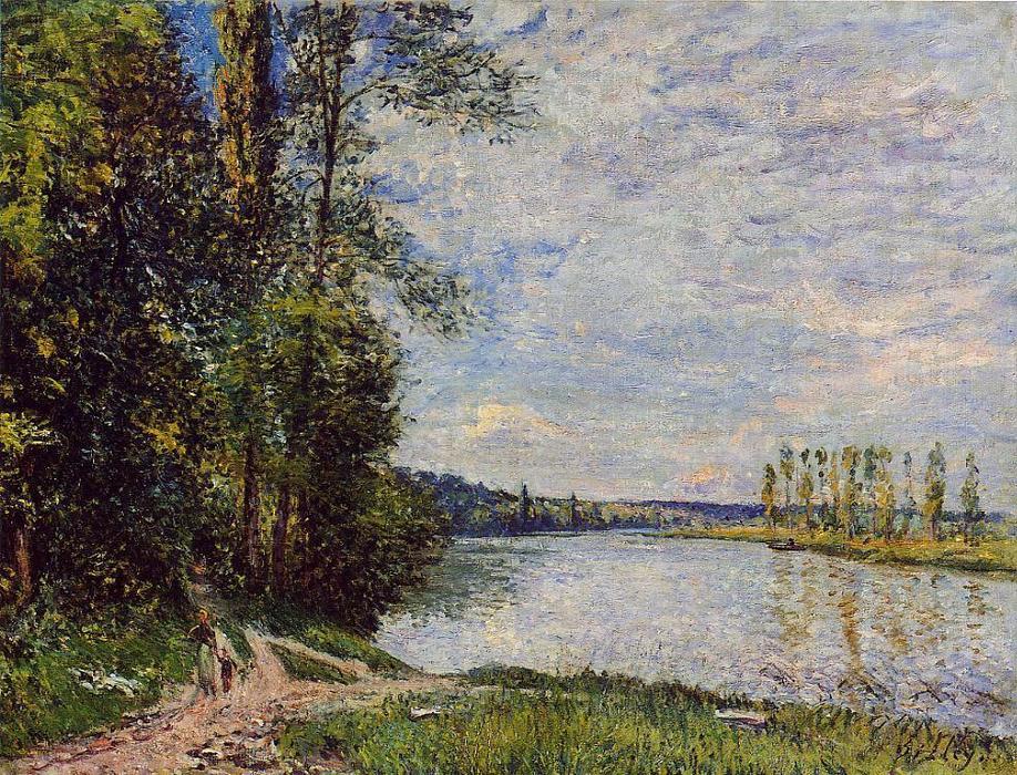 The Path From Veneux To Thomery Along The Water, Evening — Alfred Sisley