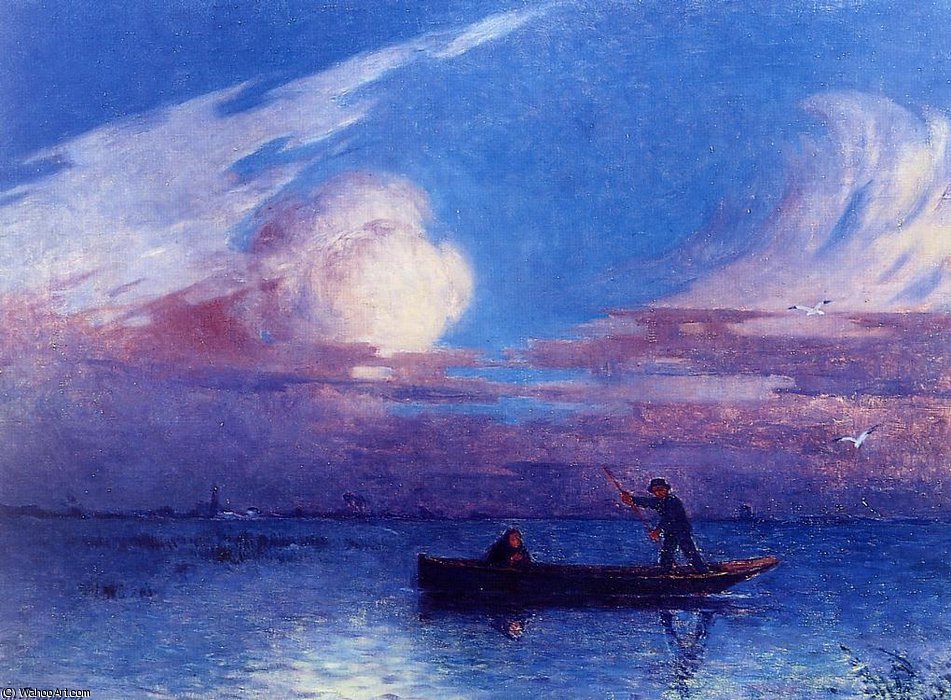 Boating At Night In Briere — Ferdinand Du Puigaudeau