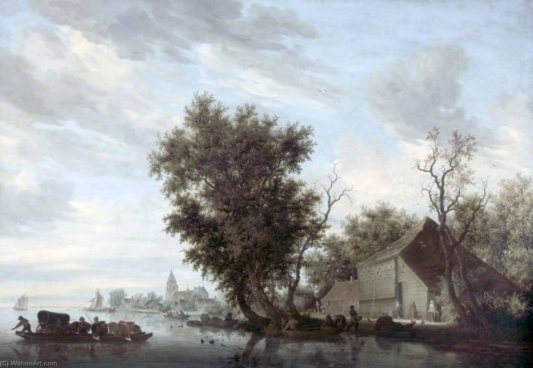 River Scene With A Ferry Boat — Salomon Van Ruysdael