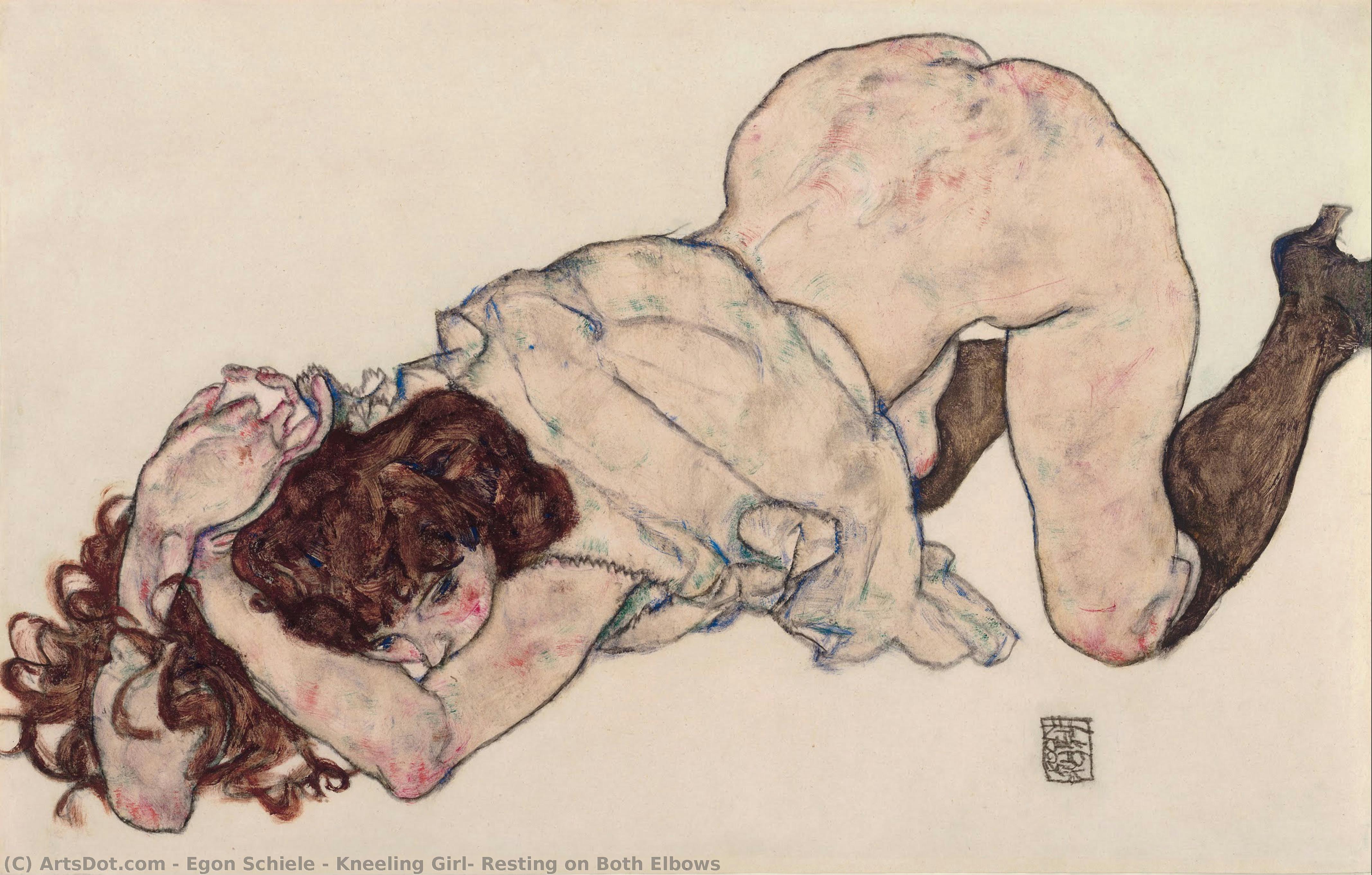 Kneeling Girl, Resting On Both Elbows — Egon Schiele