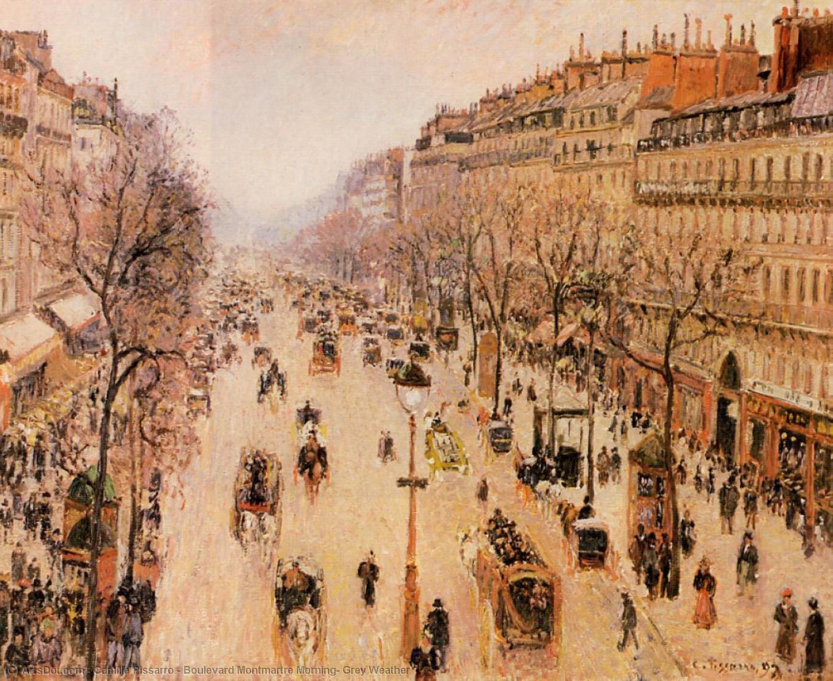 Boulevard Montmartre Morning, Grey Weather — Camille Pissarro