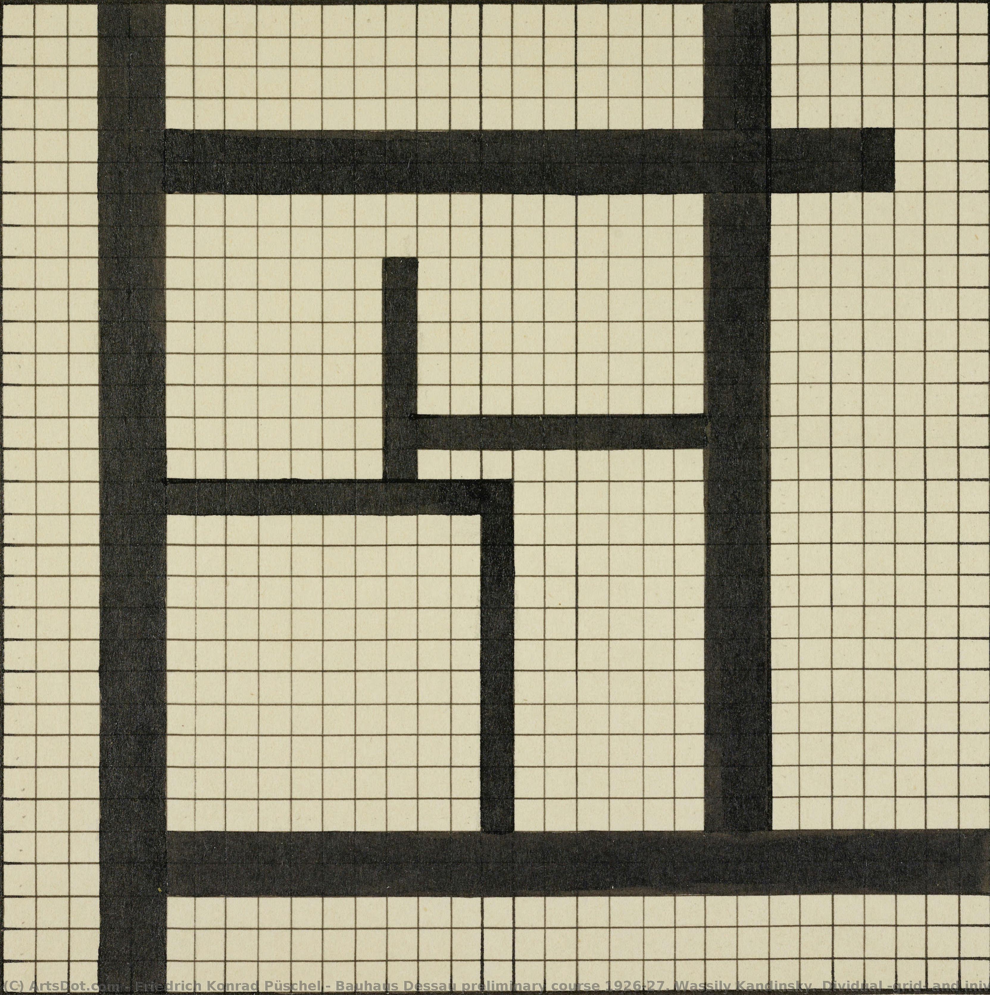 Bauhaus Dessau Preliminary Course 1926/27. Wassily Kandinsky. Dividual (grid) And Inividual (black) Design Of The Square — Friedrich Konrad Püschel