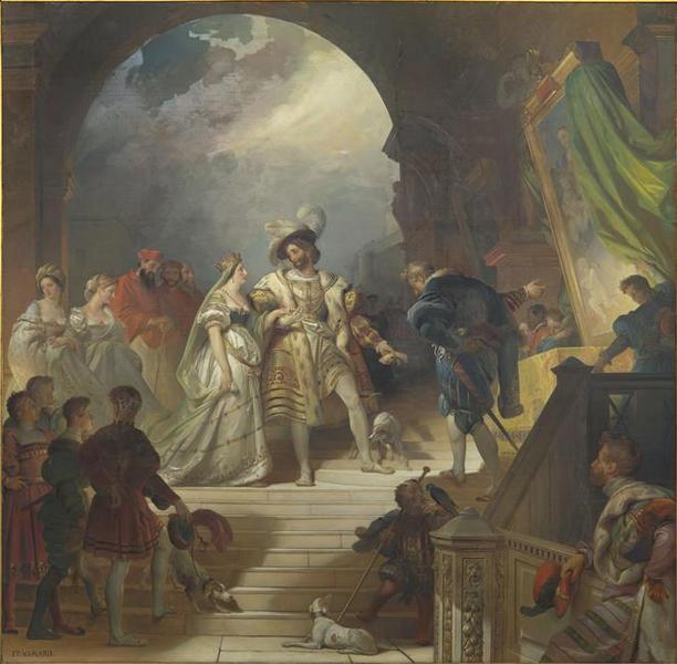 François Ier, Accompagné De La Reine De Navarre, Sa Soeur, Et Entoure De Sa Cour, Reçoit Les Tableaux Et Les Statues Rapportés D'italie Par Le Primatice — Alexandre Évariste Fragonard