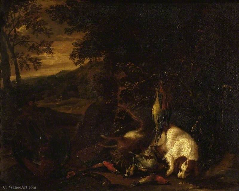 Spaniel And Dead Game In A Landscape — Adriaen De Gryef