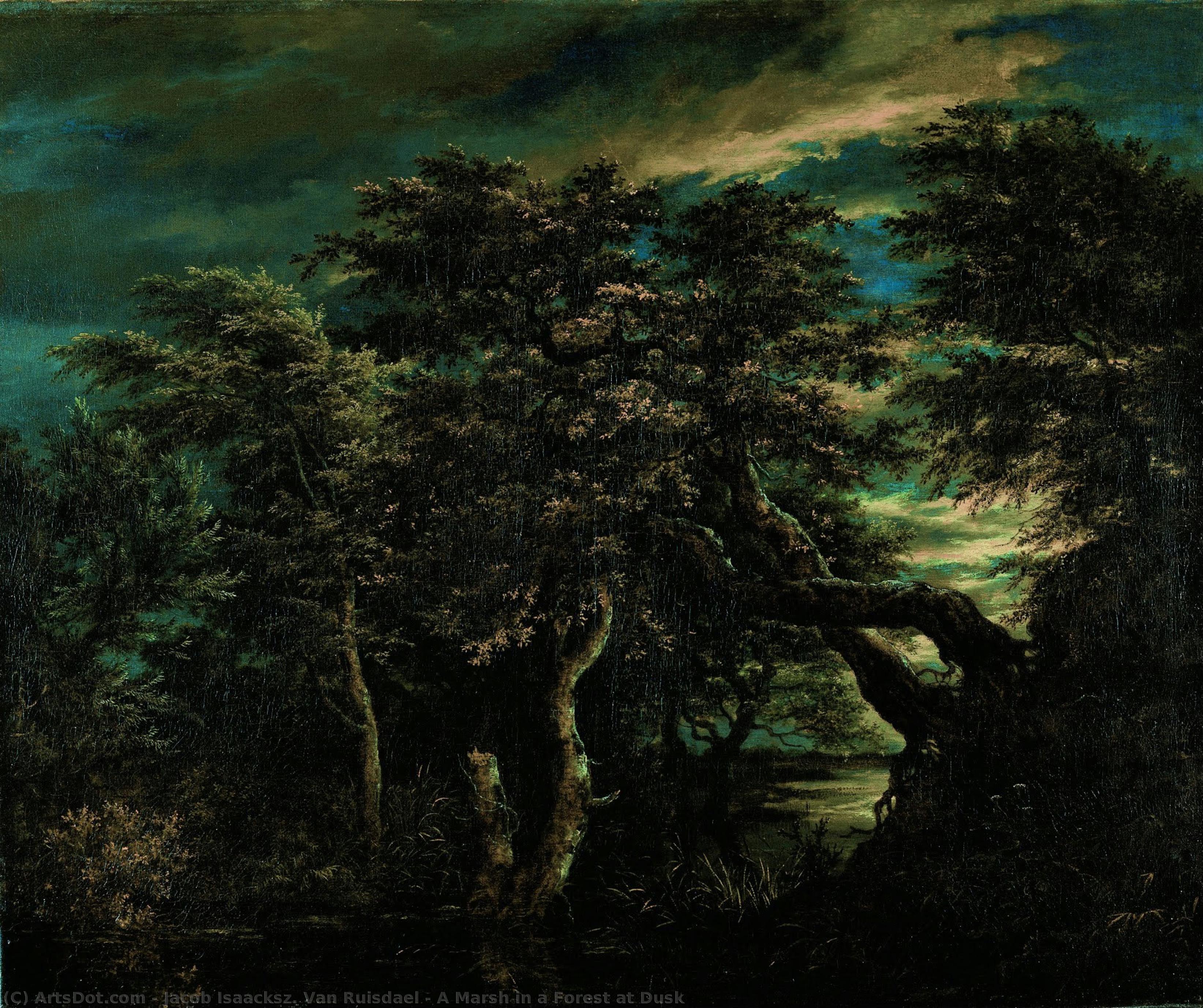 A Marsh In A Forest At Dusk — Jacob Isaackszoon Van Ruisdael