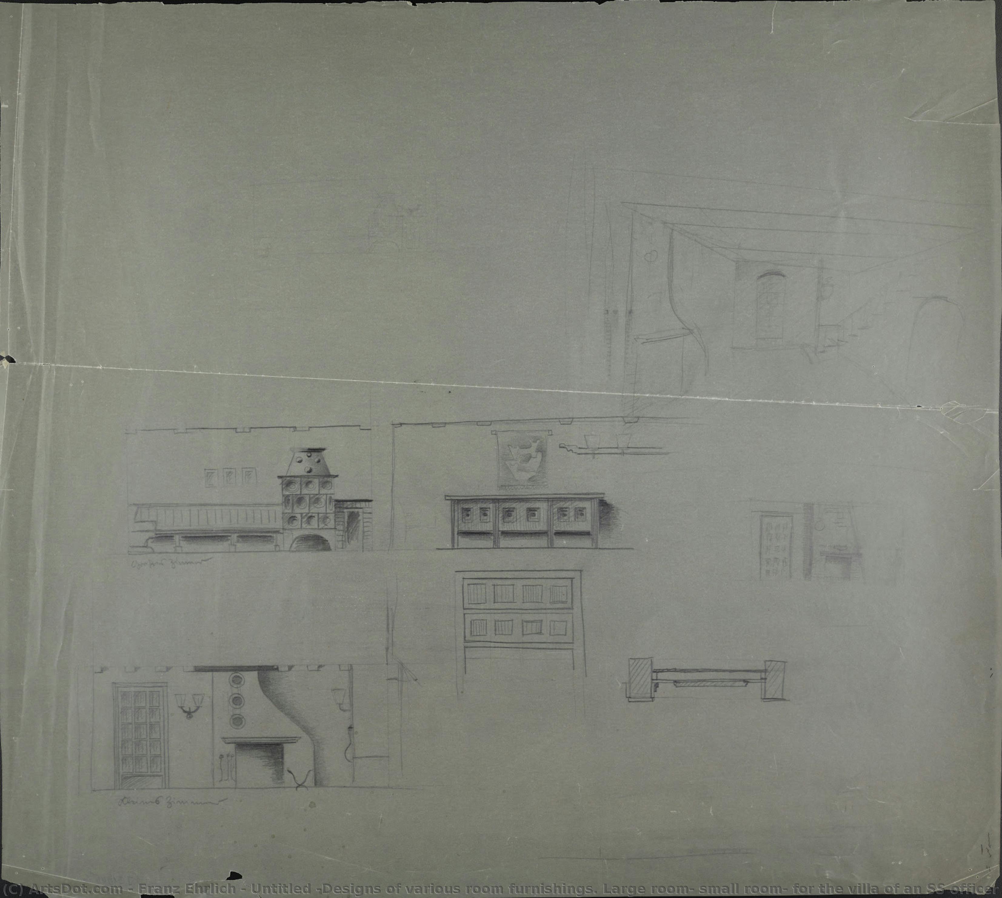 Untitled (designs Of Various Room Furnishings. Large Room, Small Room, For The Villa Of An Ss Officer In Buchenwald) — Franz Ehrlich