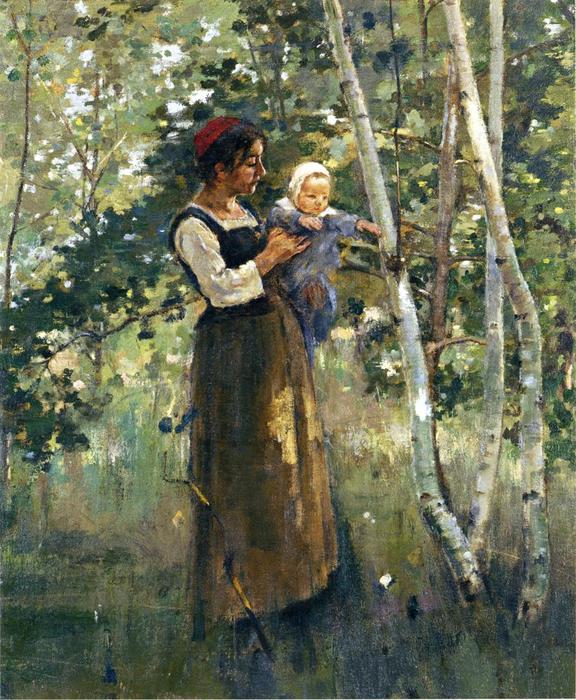 Mother And Child By The Hearth — Theodore Robinson