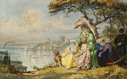 Ladies On The Bosphorous With Rumeli Hisar Beyond — Amadeo Preziosi
