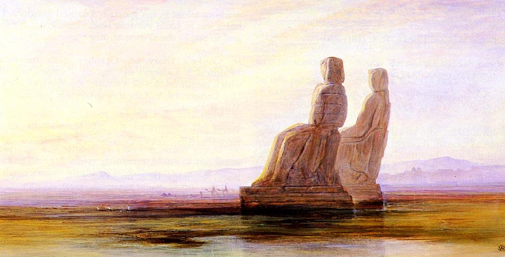 The Plain Of Thebes With Two Colossi — Edward Lear