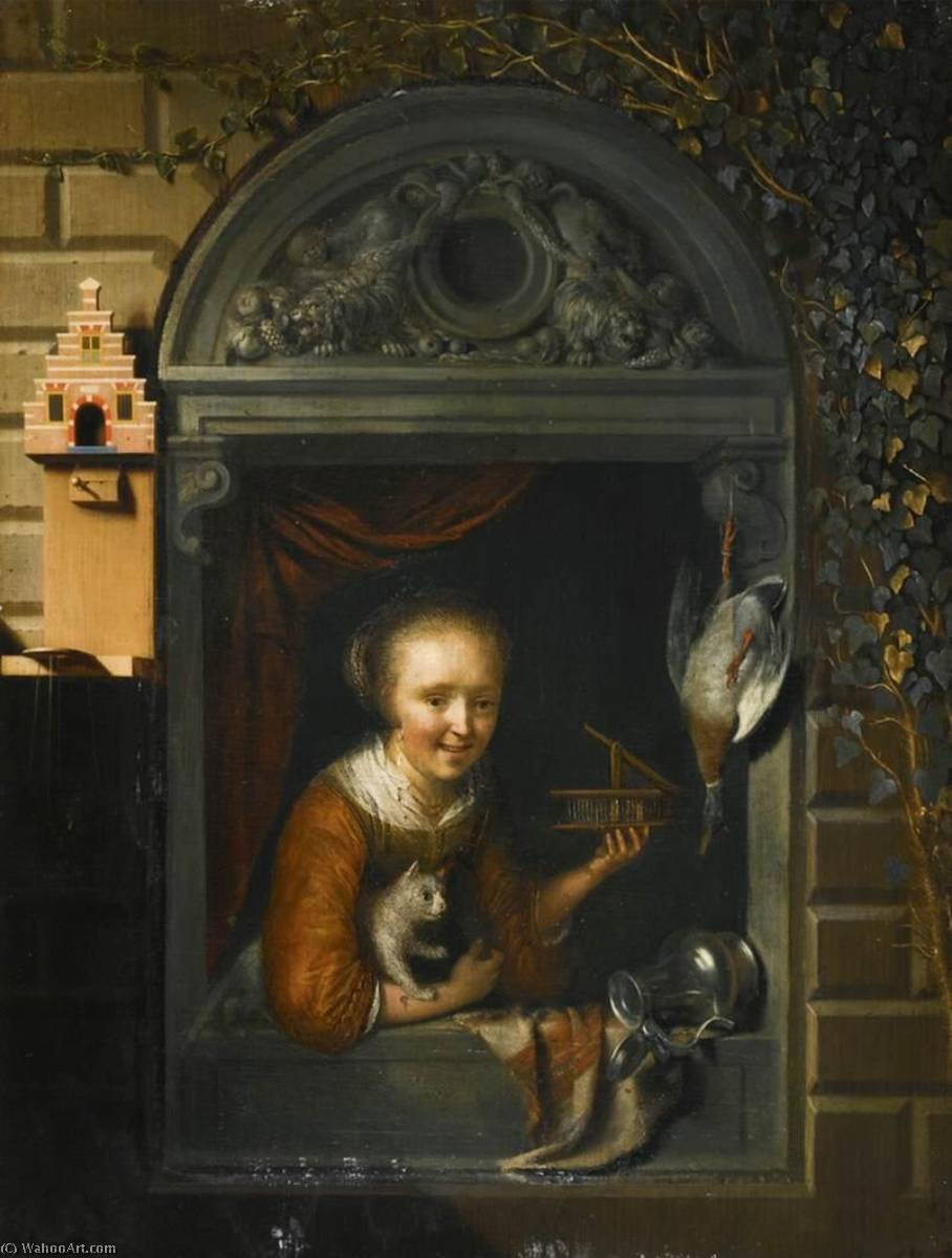 Young Girl At A Window Ledge — Gerrit Dou