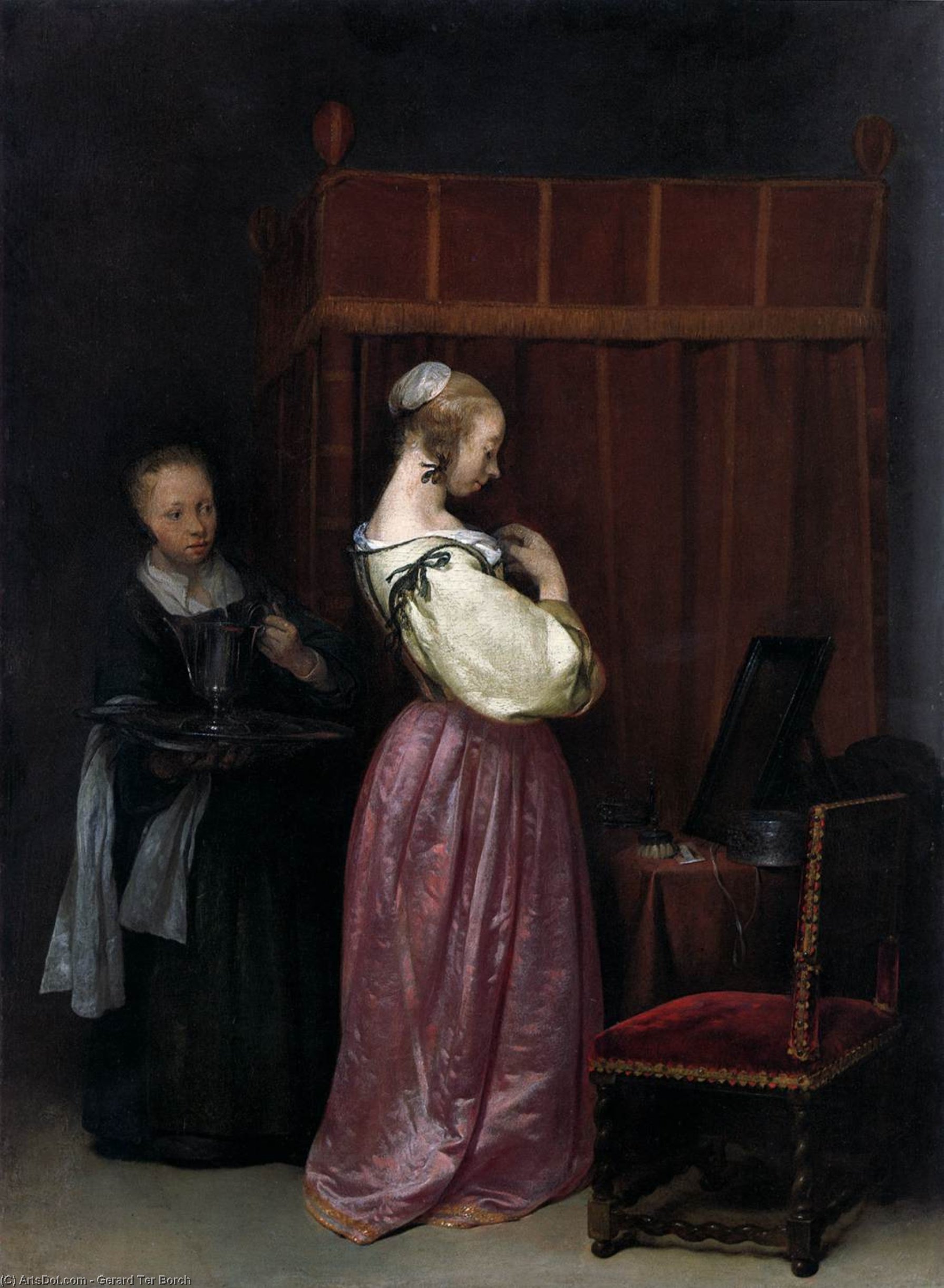 Young Woman At Her Toilet With A Maid — Gerard Ter Borch