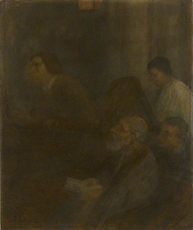 Interior With An Organist And Three Figures — Alphonse Legros