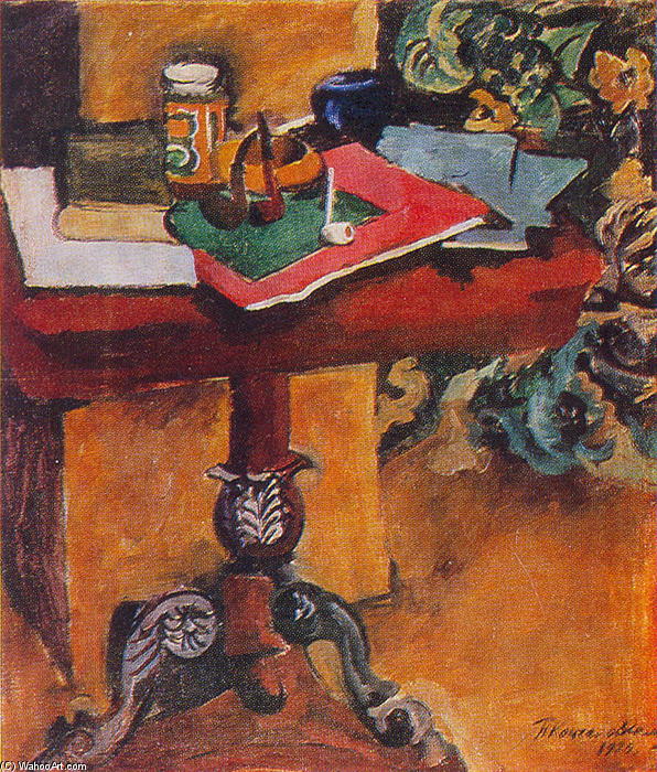 Still Life. Table, Books, And The Pipes. — Pyotr Konchalovsky