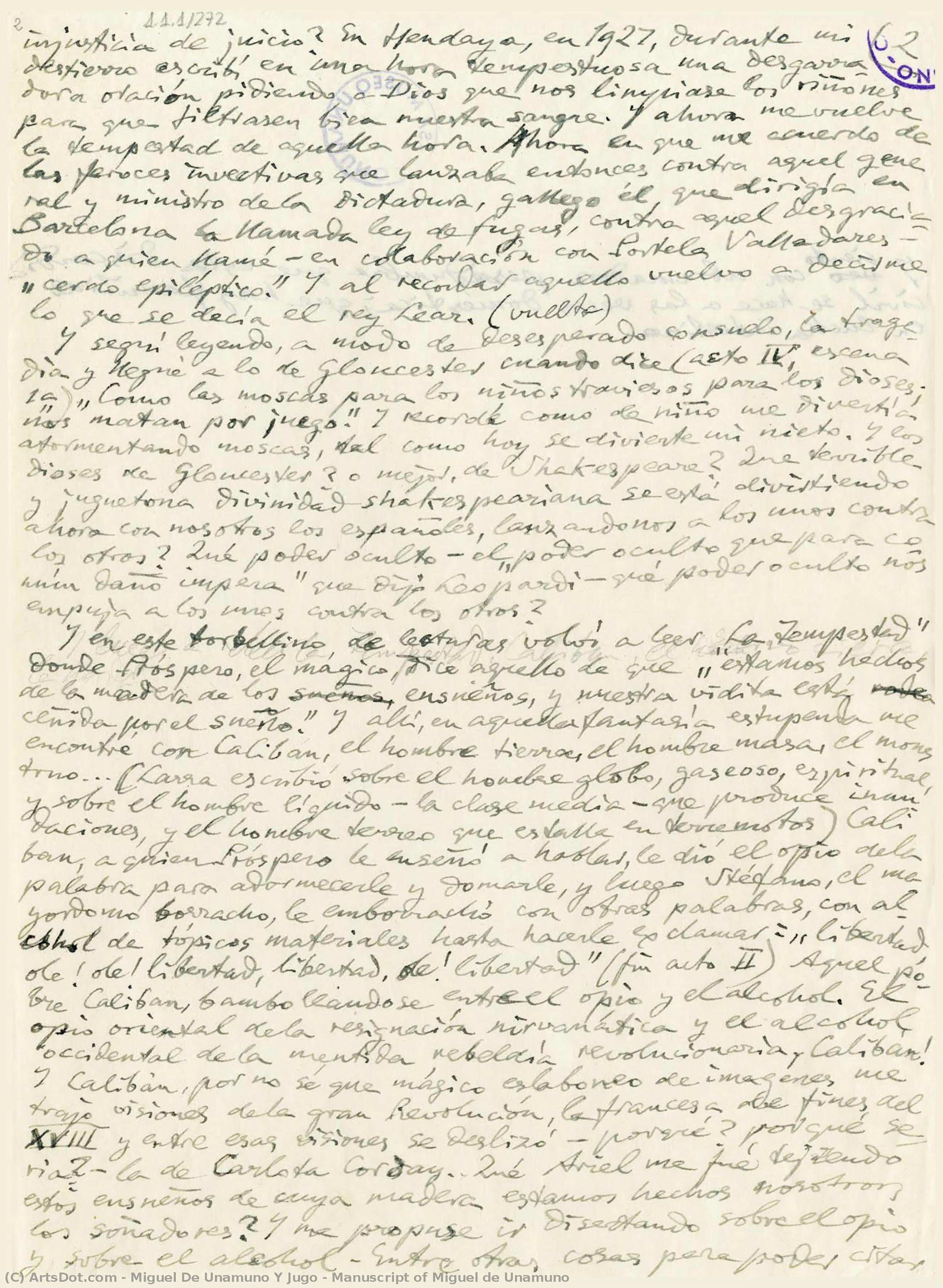 Manuscript Of Miguel De Unamuno — Miguel De Unamuno