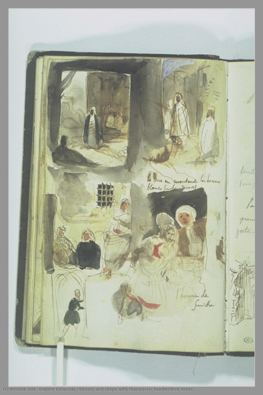 Streets And Shops With Characters, Handwritten Notes — Eugène Delacroix