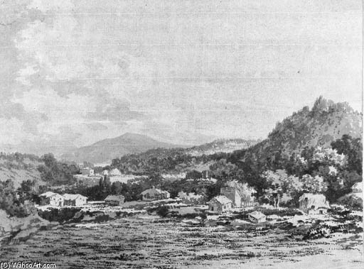 Buildings In A Wooded Landscape — Alexander Cozens