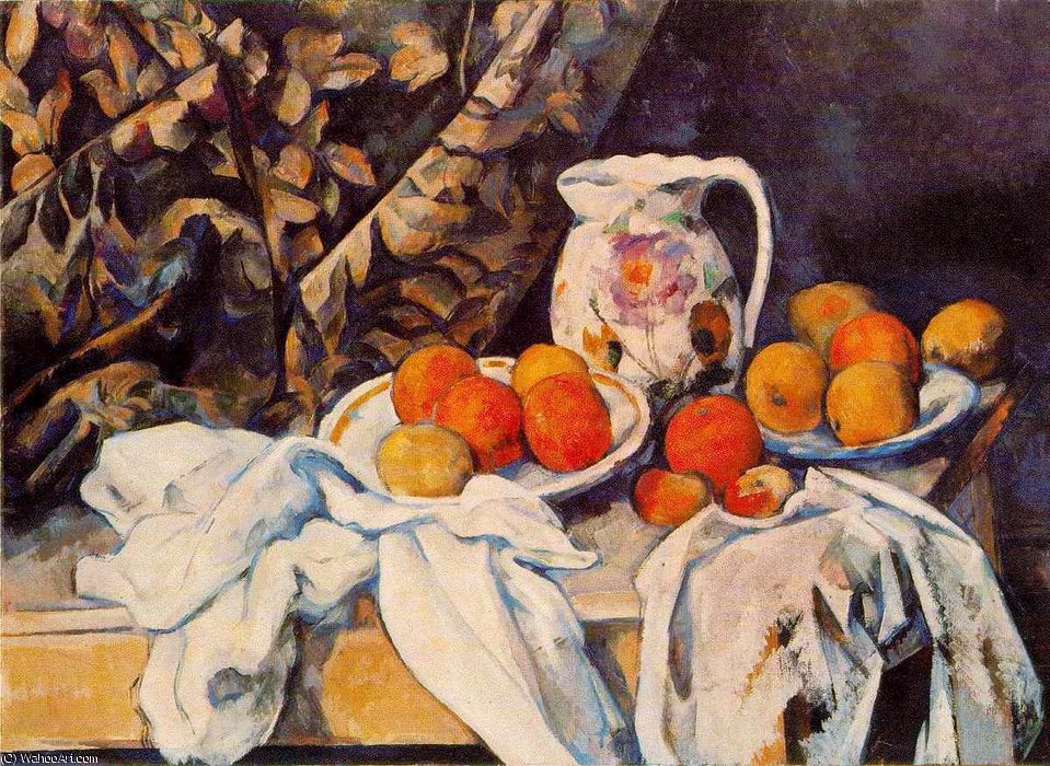 Nature Morte Avec Rideau Et Pichet Fleuri,c.1899, Er — Paul Cézanne