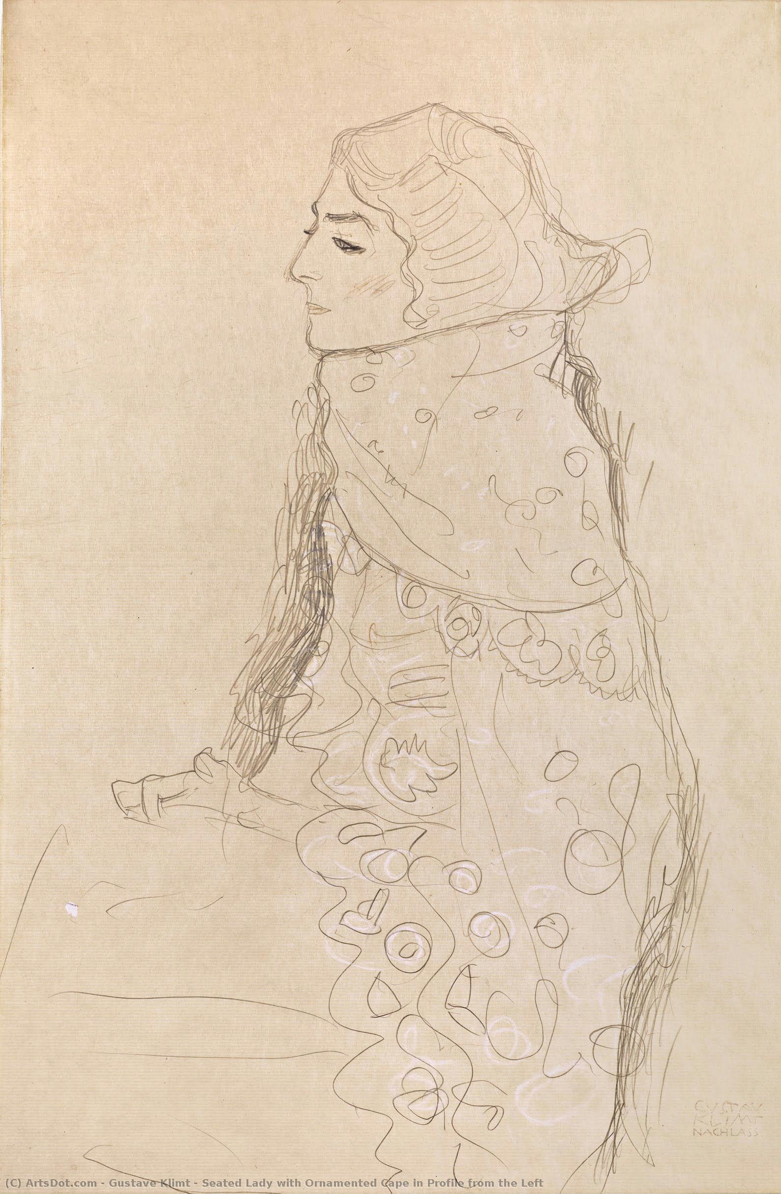 Seated Lady With Ornamented Cape In Profile From The Left — Gustav Klimt