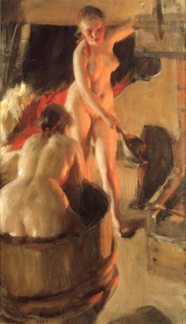 Badande Kullor I Bastun — Anders Leonard Zorn
