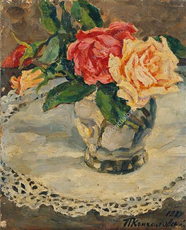 Still Life. Roses On A Lace Napkin. — Pyotr Konchalovsky