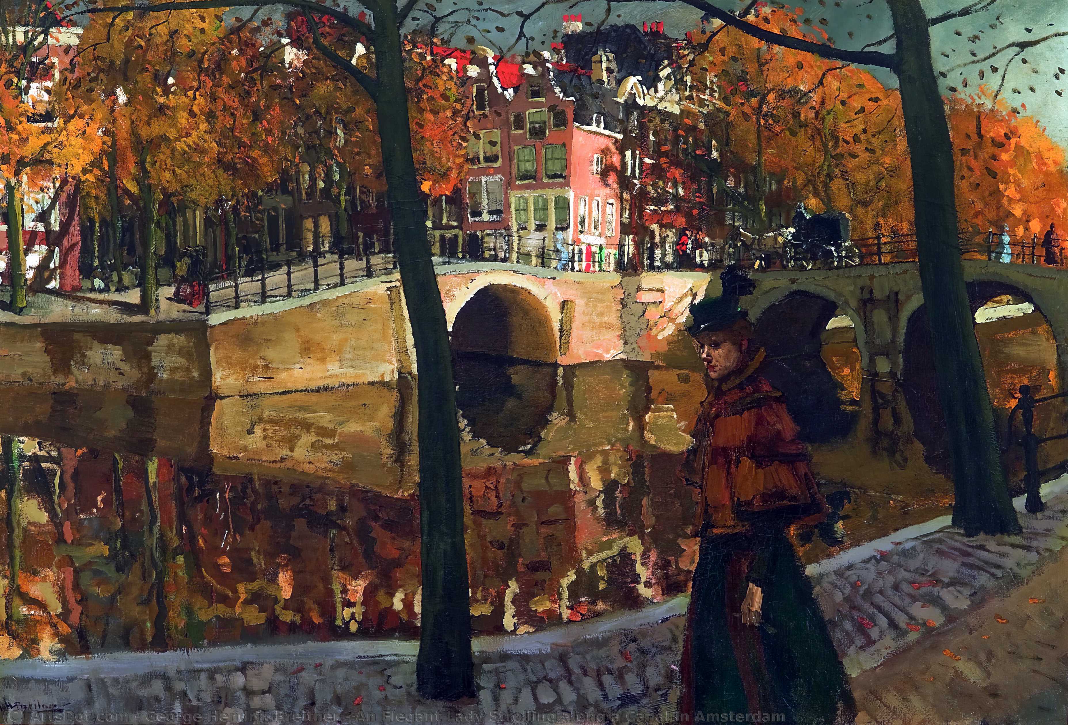 An Elegant Lady Strolling Along A Canal In Amsterdam — George Heidrik Breitner