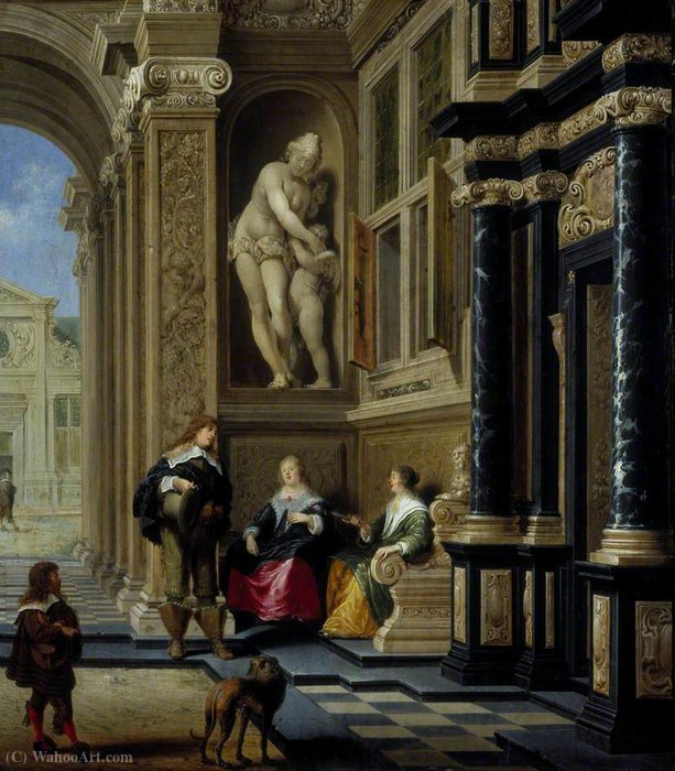 A Conversation In A Palace Courtyard — Dirck Van Delen
