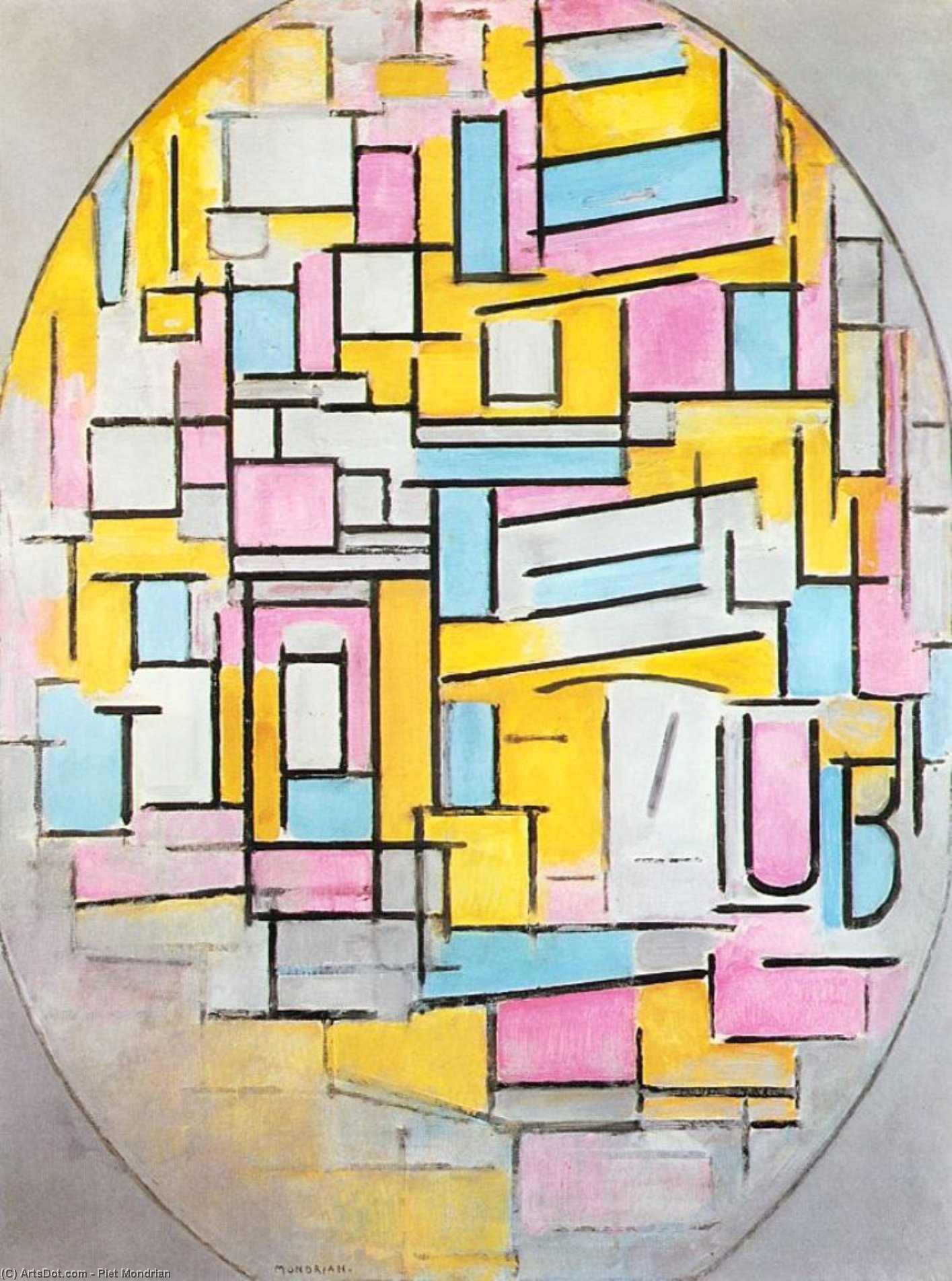 Composition With Oval In Color Planes Ii — Piet Mondrian