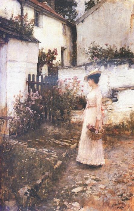 Gathering Summer Flowers In A Devonshire Garden — John William Waterhouse