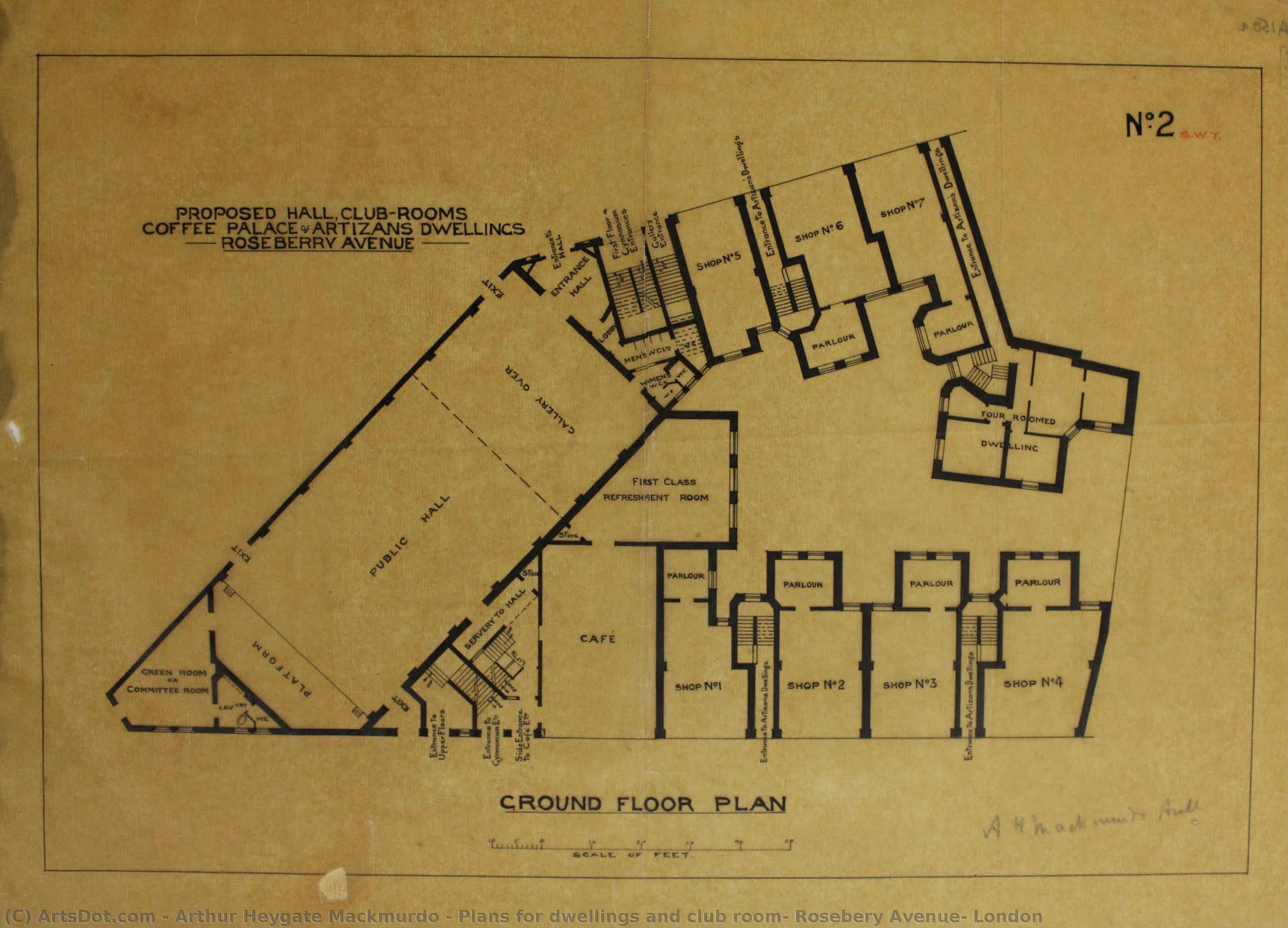 Plans For Dwellings And Club Room, Rosebery Avenue, London — Arthur Heygate Mackmurdo