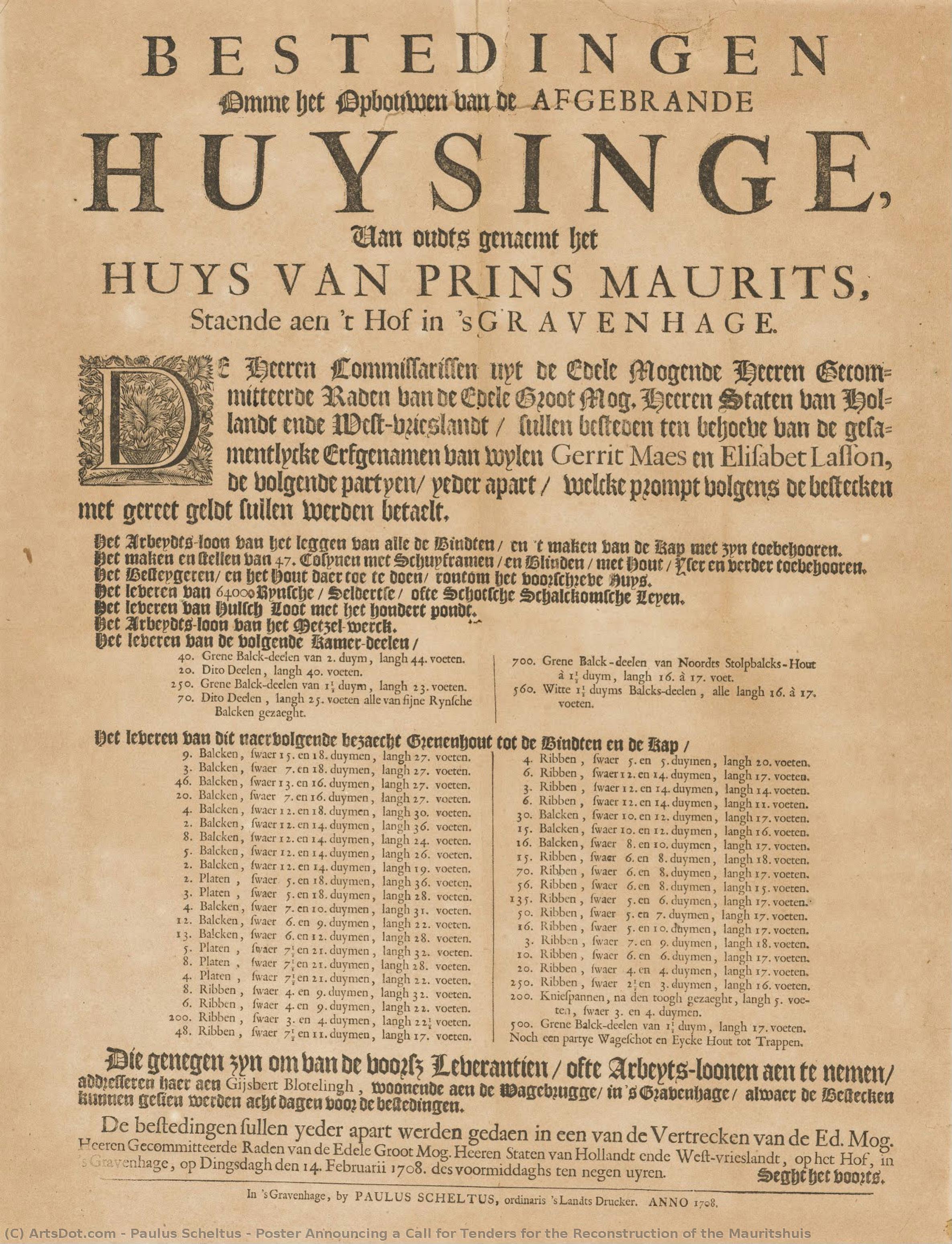 Poster Announcing A Call For Tenders For The Reconstruction Of The Mauritshuis — Paulus Scheltus