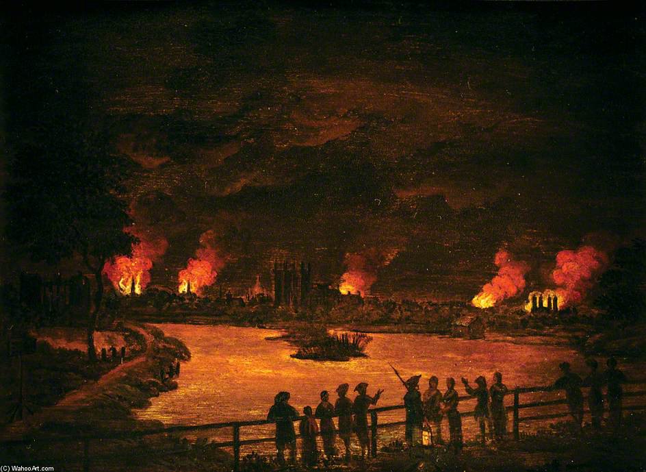 Figures By Chelsea Waterworks, London, Observing The Fires Of The Gordon Riots — Francis Swaine