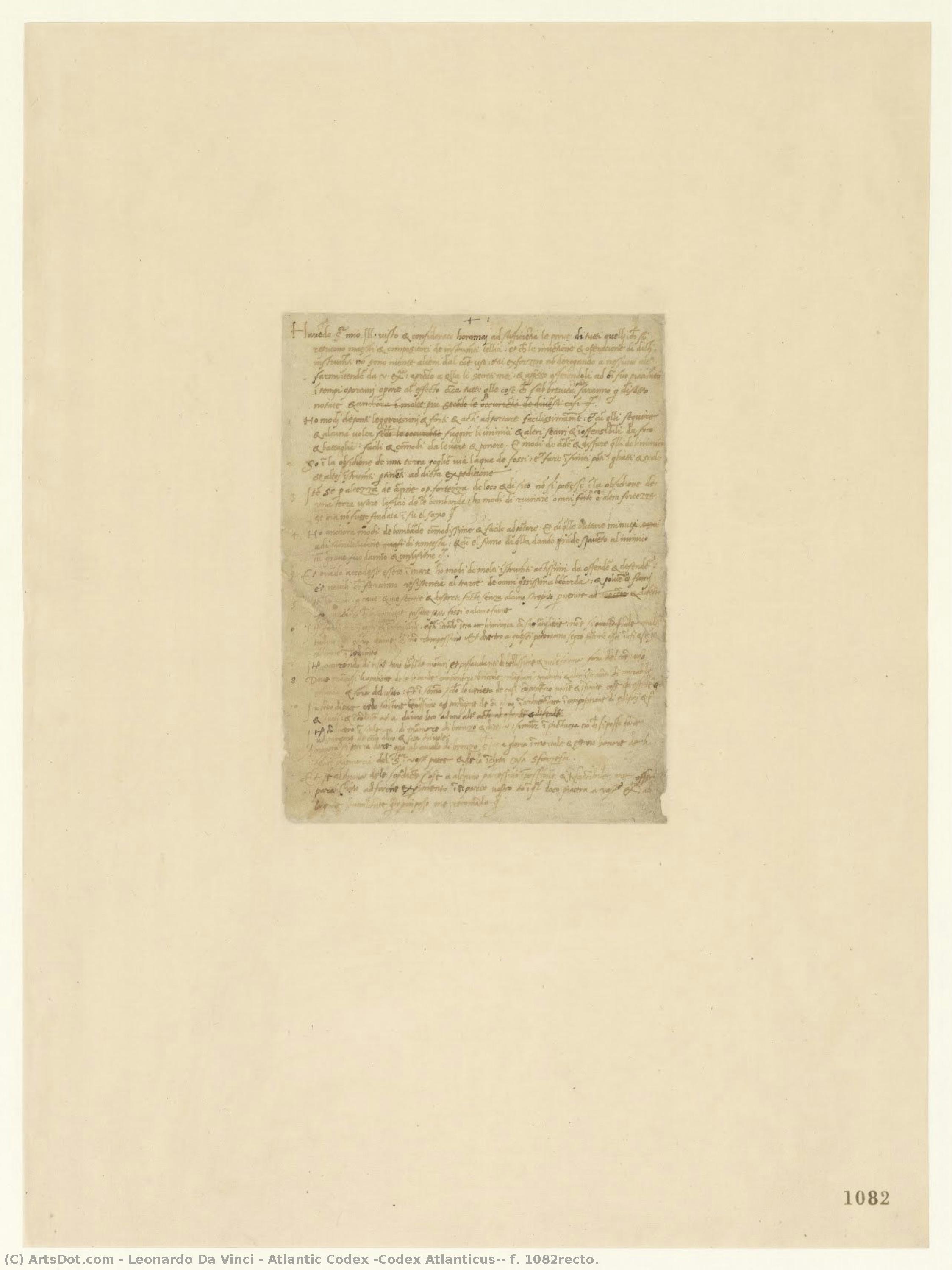 Atlantic Codex (codex Atlanticus), F. 1082recto. — Leonardo Da Vinci