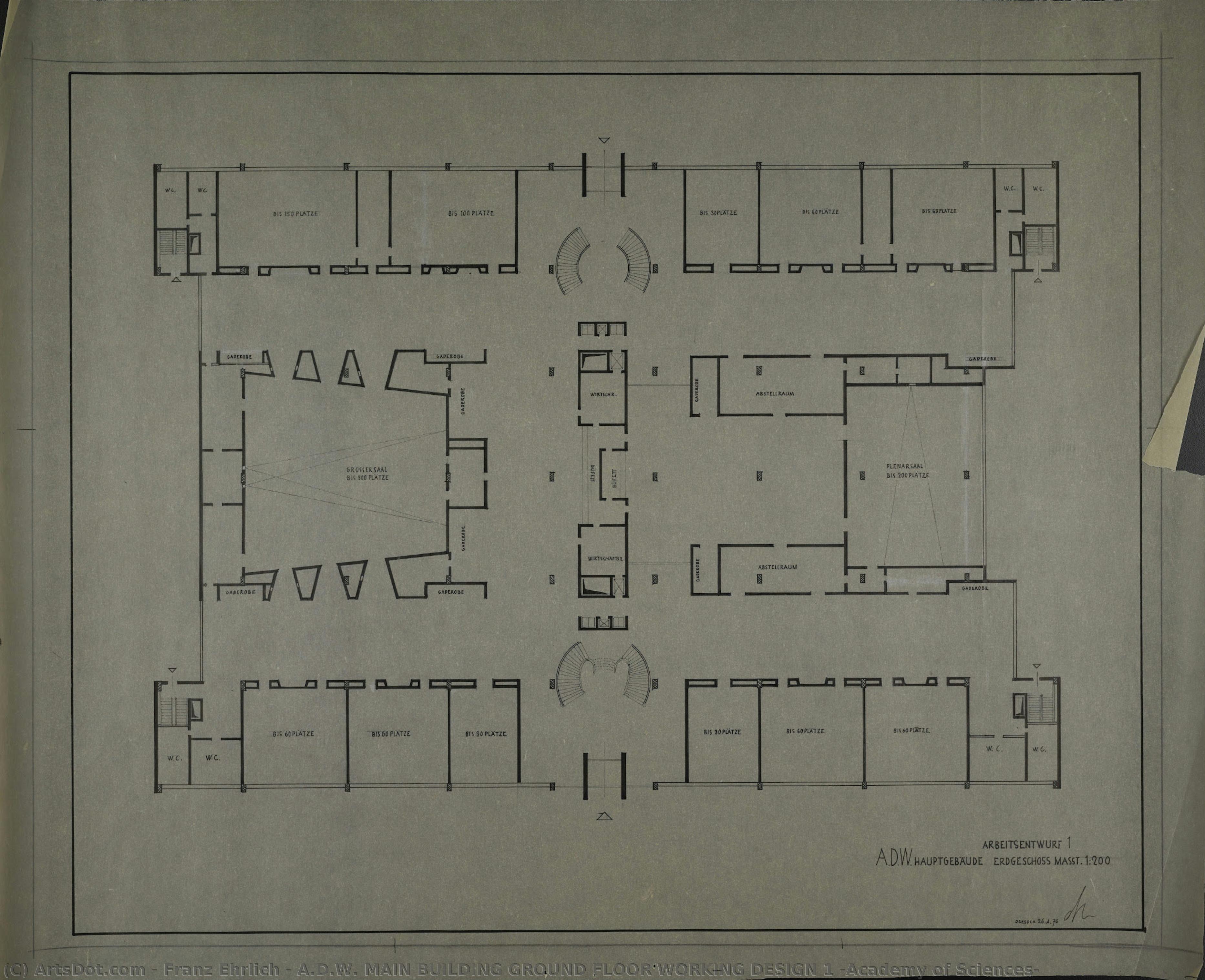 A.d.w. Main Building Ground Floor Working Design 1 (academy Of Sciences) — Franz Ehrlich