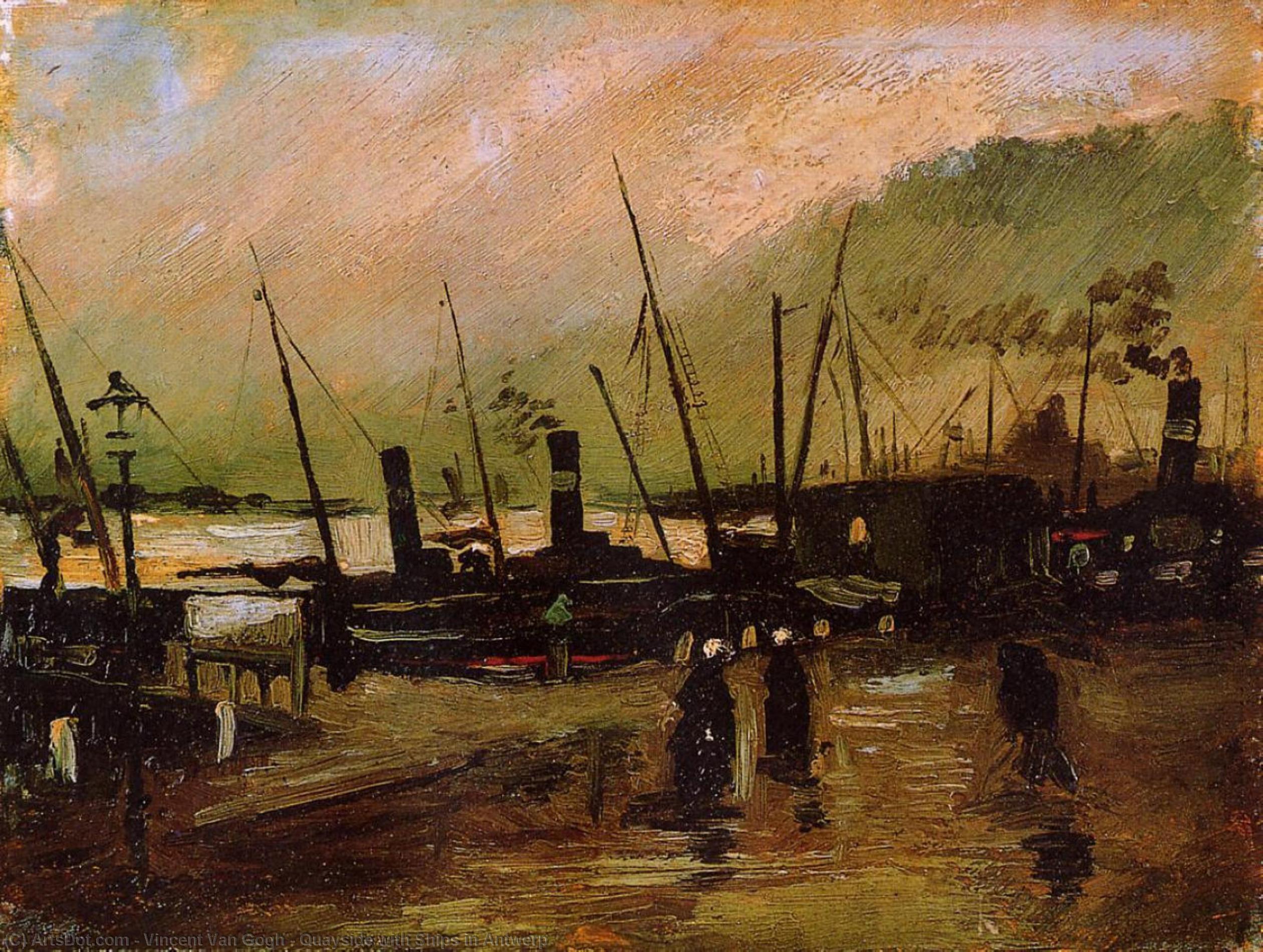 Quayside With Ships In Antwerp — Vincent Willem Van Gogh
