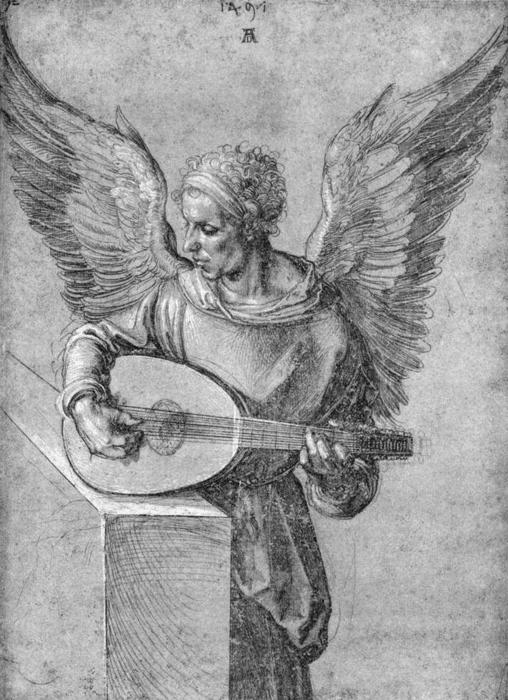 Der Flügelmann Mit Idealistischen Gewändern Und Einer Laute — Albrecht Dürer