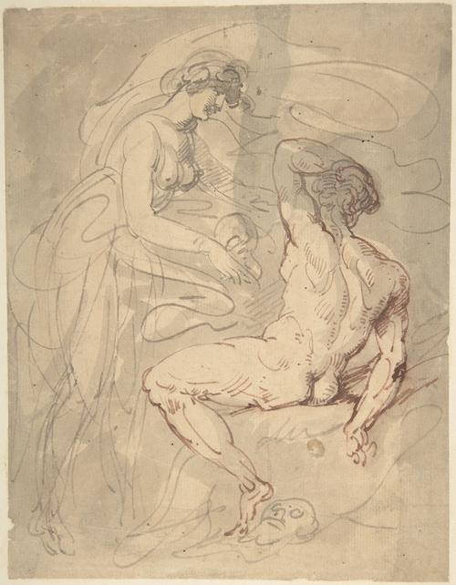 Woman Talking To A Seated Male Nude — Thomas Rowlandson