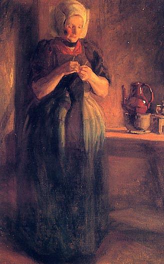 Woman Knitting. (painting) — Albert Henry Krehbiel