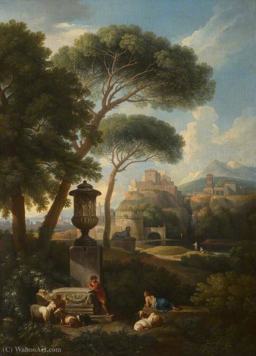 A Classical Landscape With An Urn, Shepherds And Goats — Jan Frans Van Bloemen