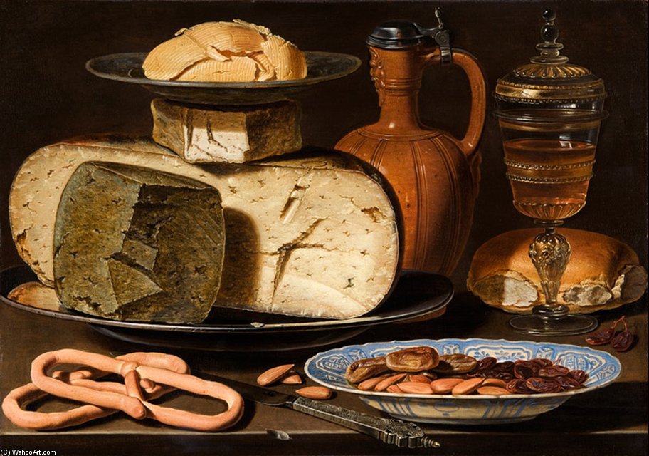 Still Life With Cheeses, Almonds And Pretzels From Circa — Clara Peeters