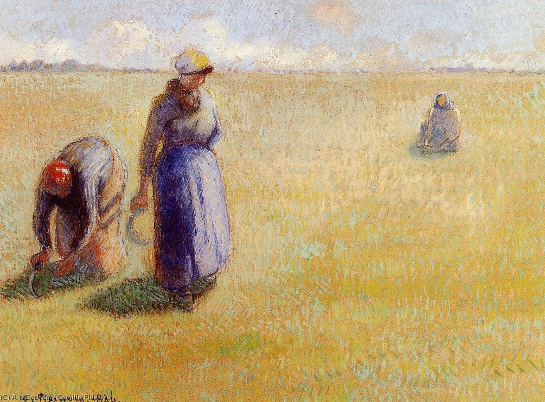 Three Women Cutting Grass — Camille Pissarro