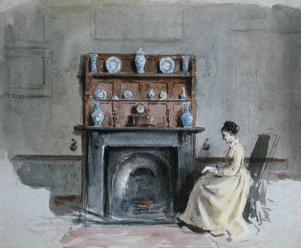Lady Seated By Fireplace — George Goodwin Kilburne