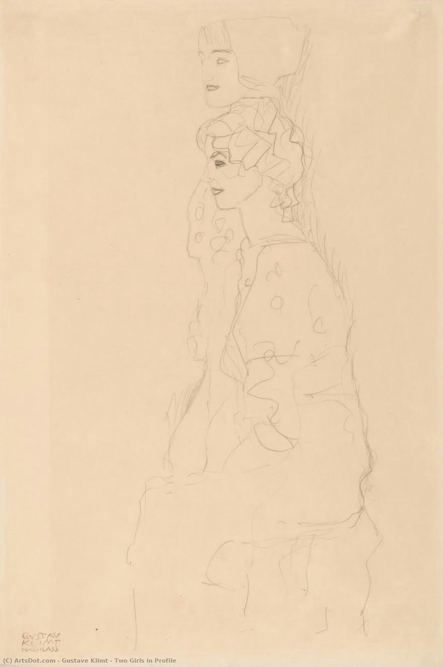 Two Girls In Profile — Gustav Klimt